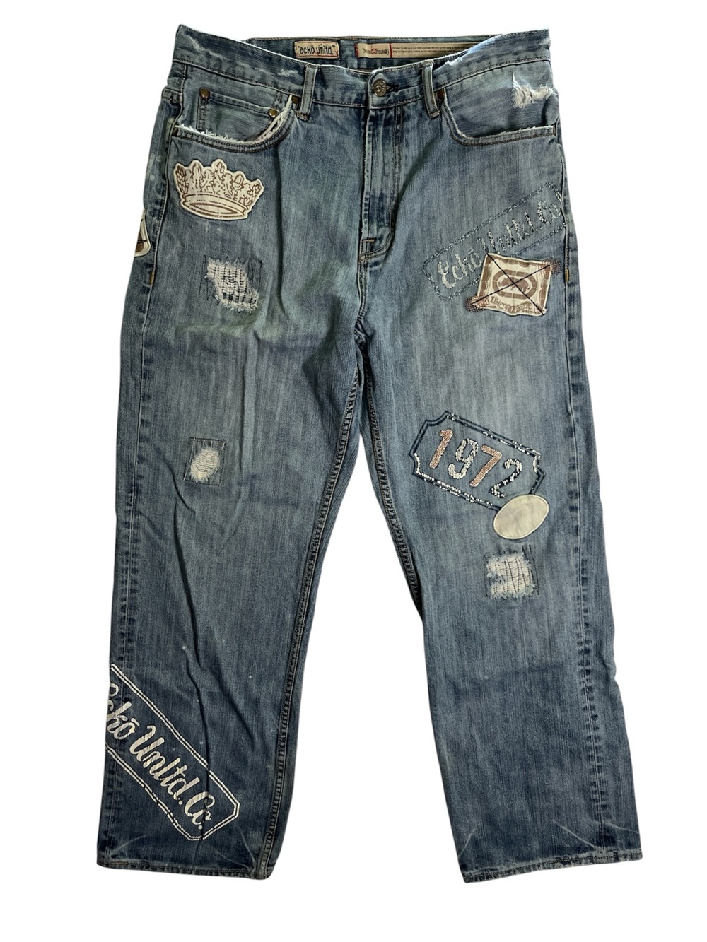 Vintage Ecko Unltd. Patchwork Baggy Jeans Men’s 36 Y2K Hip Hop Streetwear 90’s